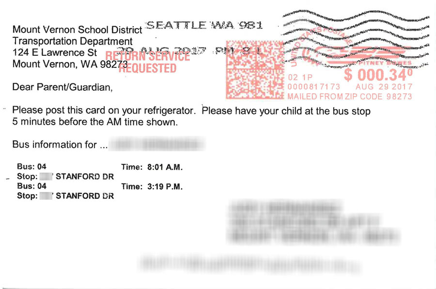 Example of transportation bus route postcard
